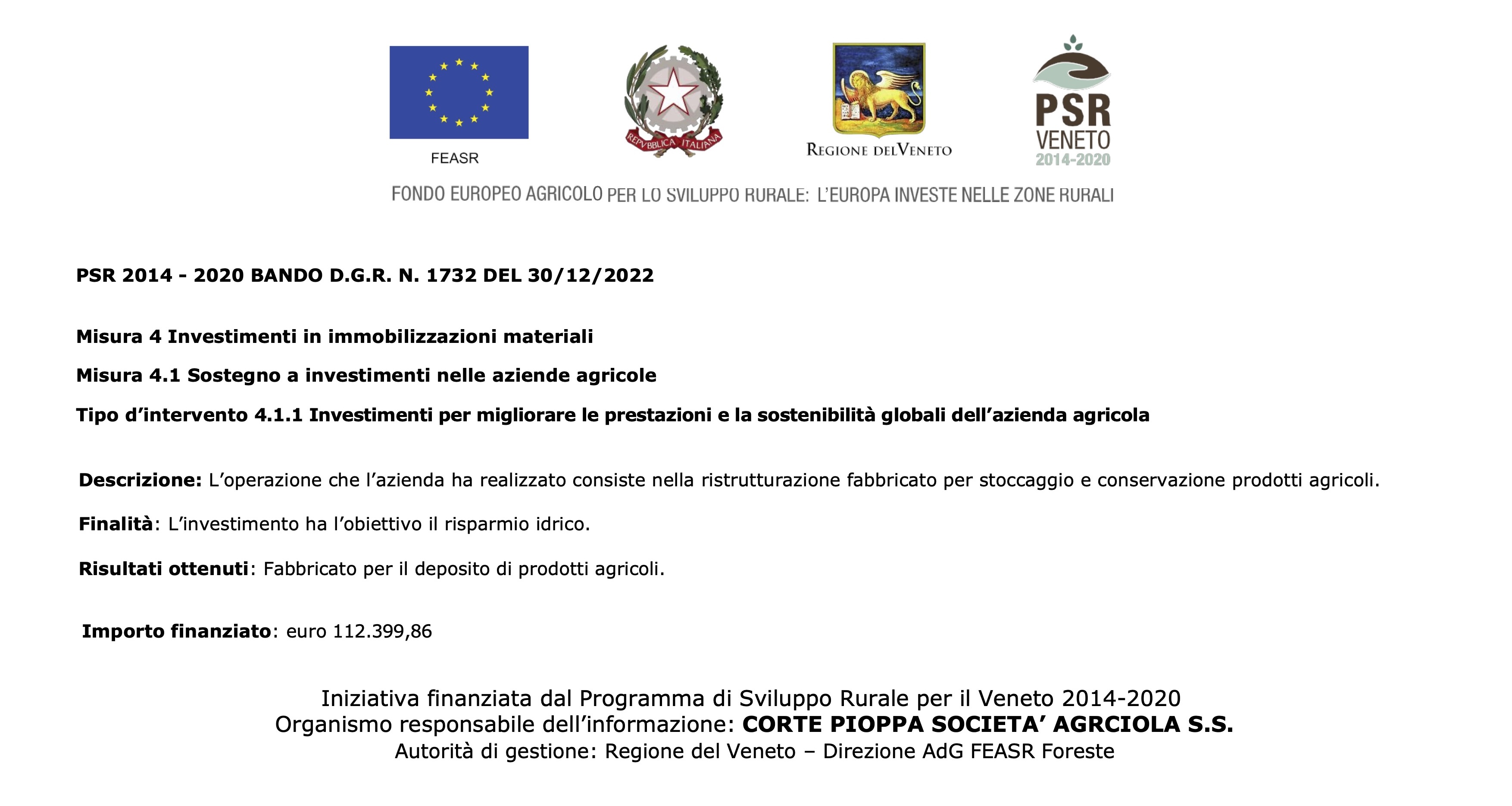 PSR 2014 - 2020 BANDO D.G.R. N. 1732 DEL 30/12/2022